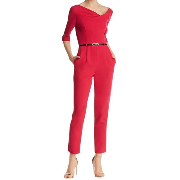 BLACK HALO | $435 Jackie O Asymmetric Half-Sleeve Belted Jumpsuit, Size 6 - Picture 3 of 13